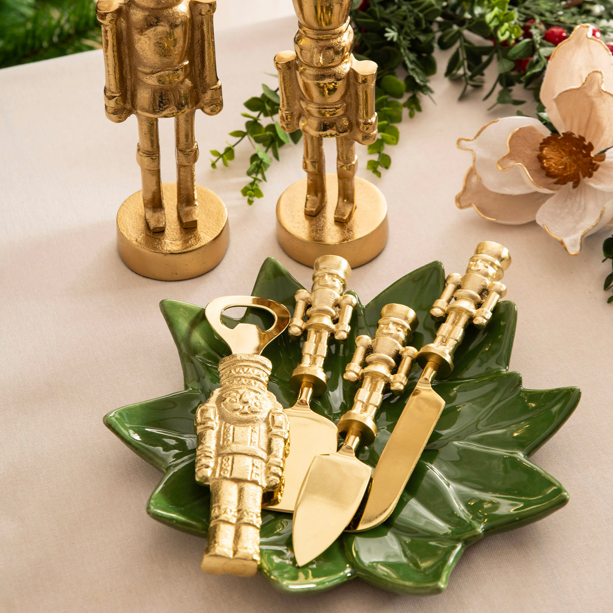 Brass Nutcracker Handle 3 Piece Cheese Knife Set
