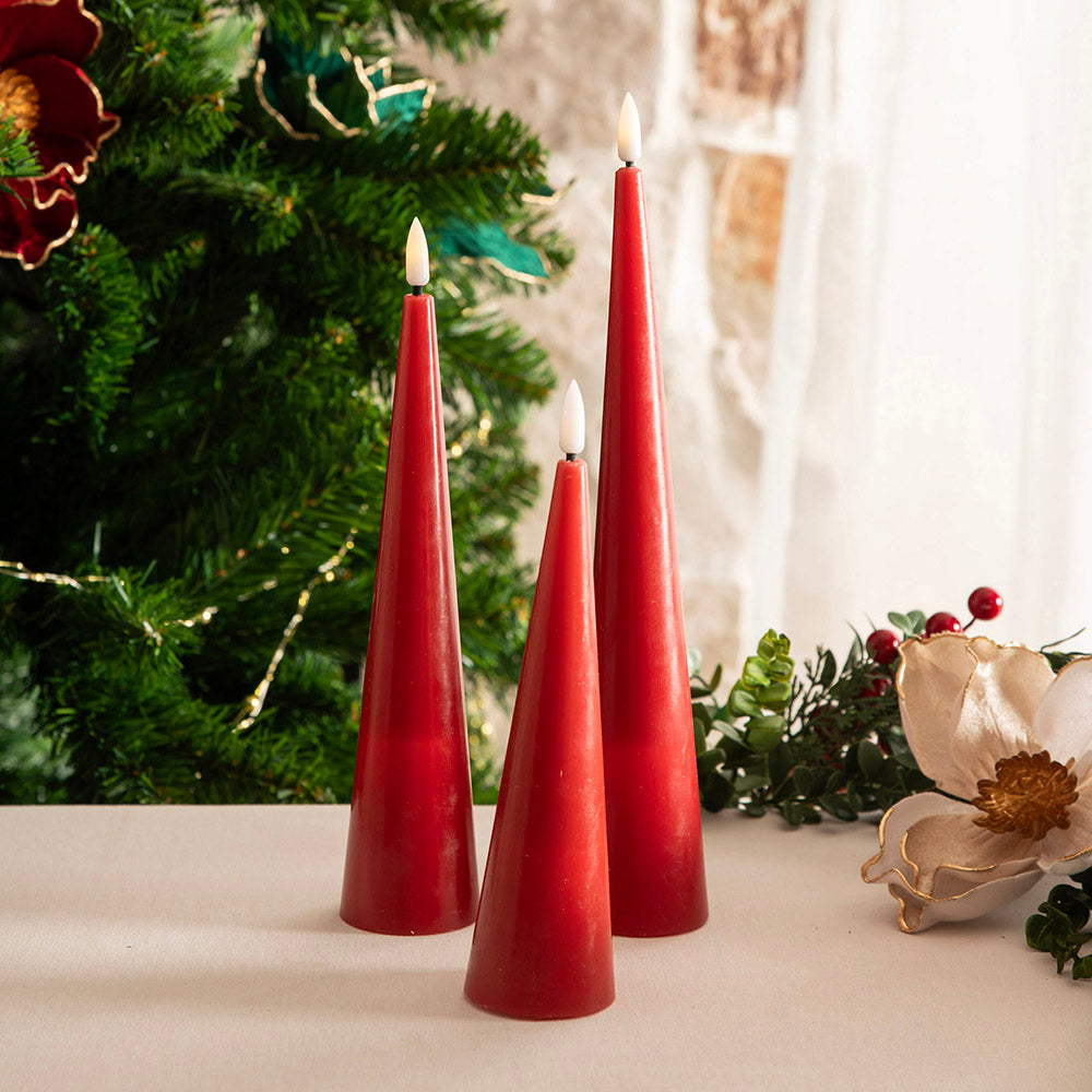 Burgundy Flameless LED Set/3 Small, Medium & Large Cone Candle
