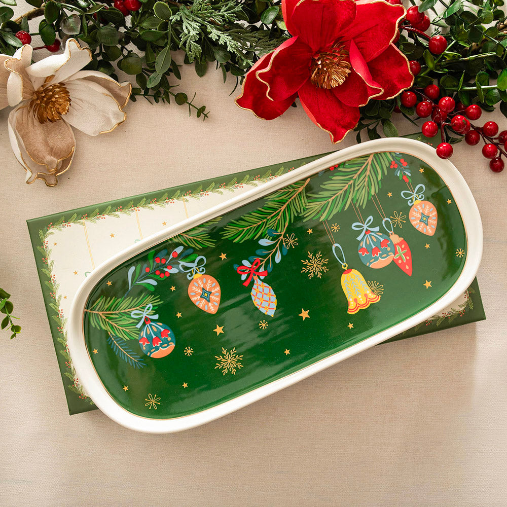 Nutcracker Green Baubles Oval 33x15x2cm Platter