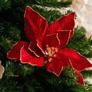 Red with Gold Trim 26cm Artificial Flower Pick