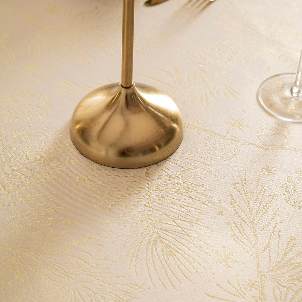 Ivory Gold Pinecone & Pine Branch Design 40x180cm Christmas Table Runner