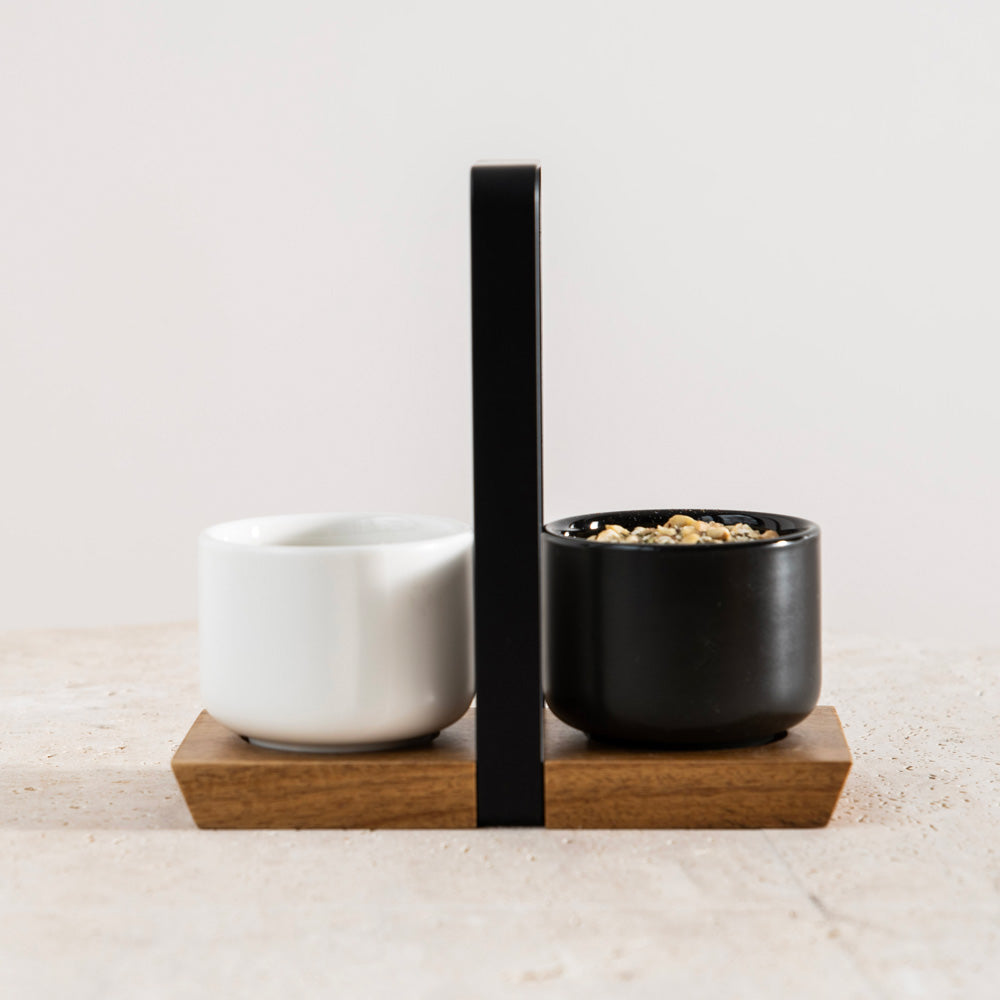 Ellis Ceramic & Acacia Wood Condiment Set