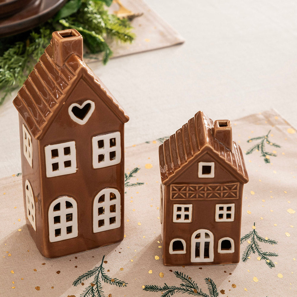Gingerbread 13x8cm Christmas House Ornament with LED