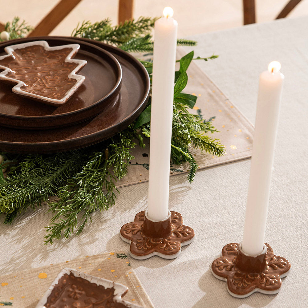 Gingerbread Snowflake 8x3cm Ceramic Taper Candle Holder