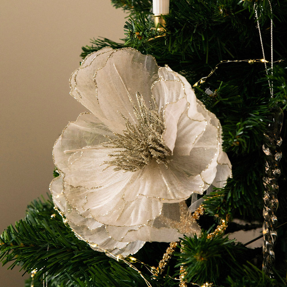Champagne & White Sheer 24cm Artificial Flower Stem