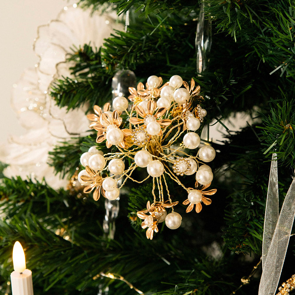 Pearls & Gold Flowers 48cm Decorative Spray Stem