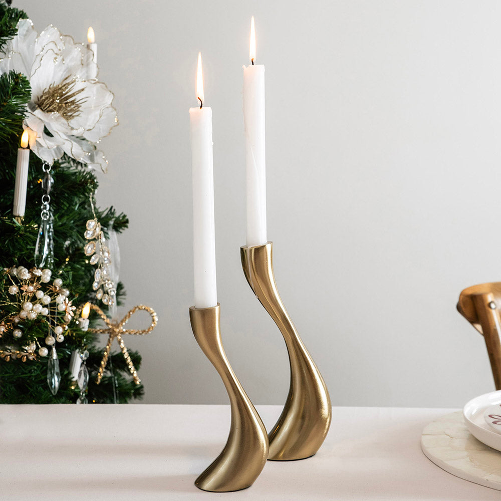 Brushed Gold  18.5cm Taper Candle Holder