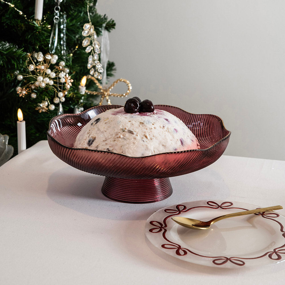 Burgundy with  Gold Rim 29cm Glass Footed Bowl