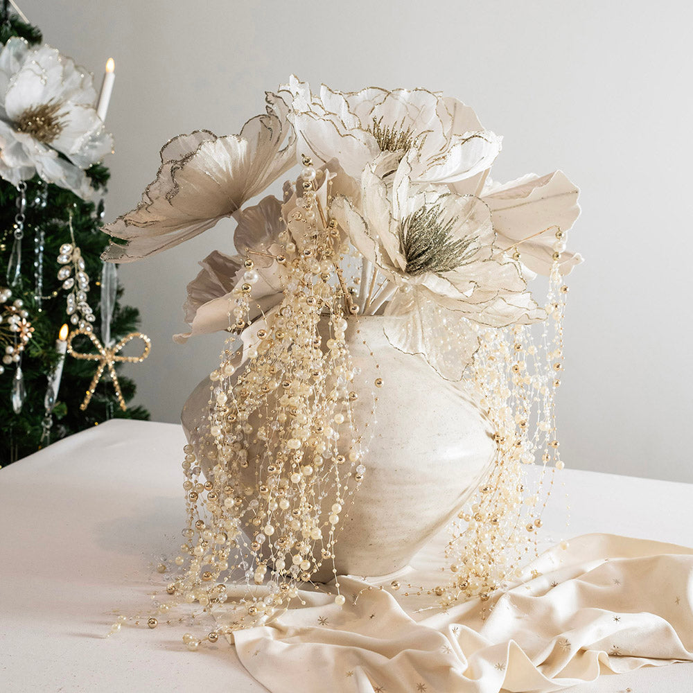 Drooping Gold Bead Decorative Spray Stem 64cm