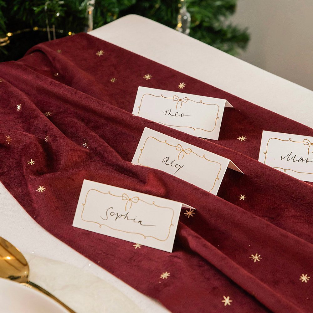 Burgundy with Printed Stars 35x200cm Velvet Runner