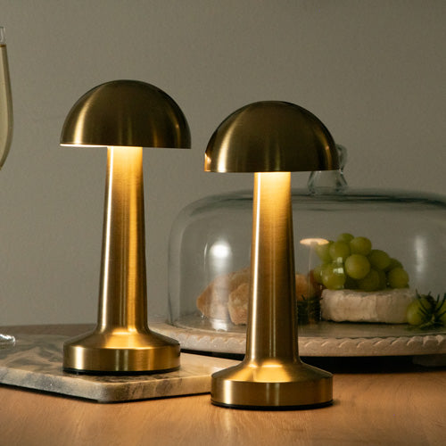 Portable Gold Mushroom Table Lamp with USB
