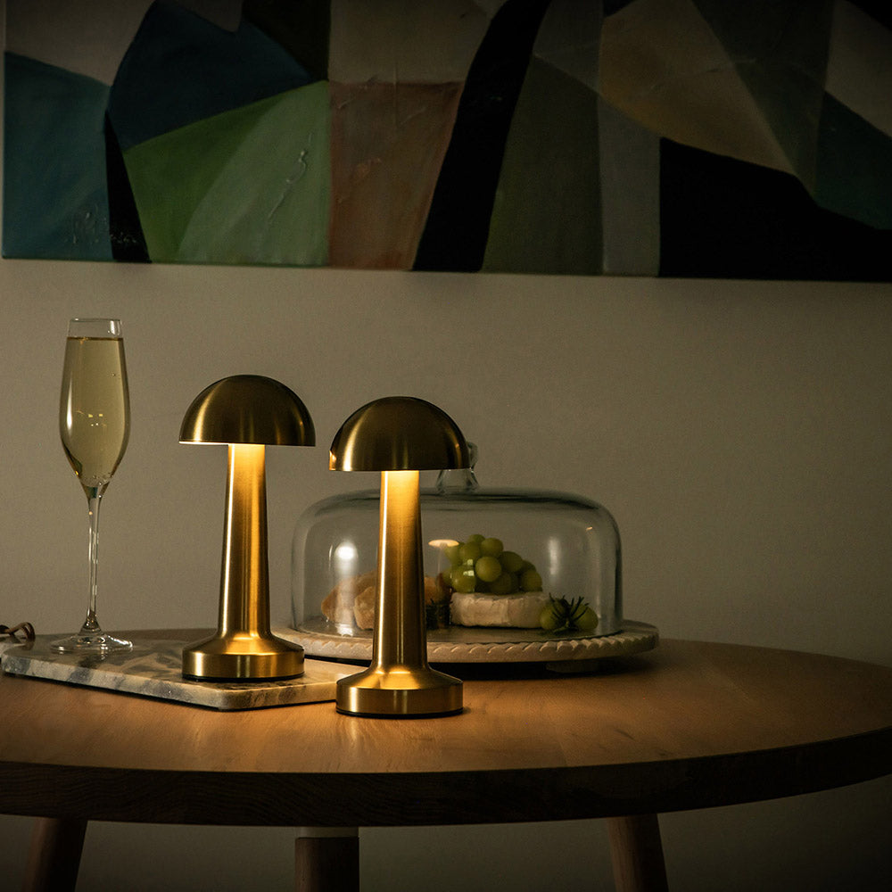 Portable Gold Mushroom Table Lamp with USB
