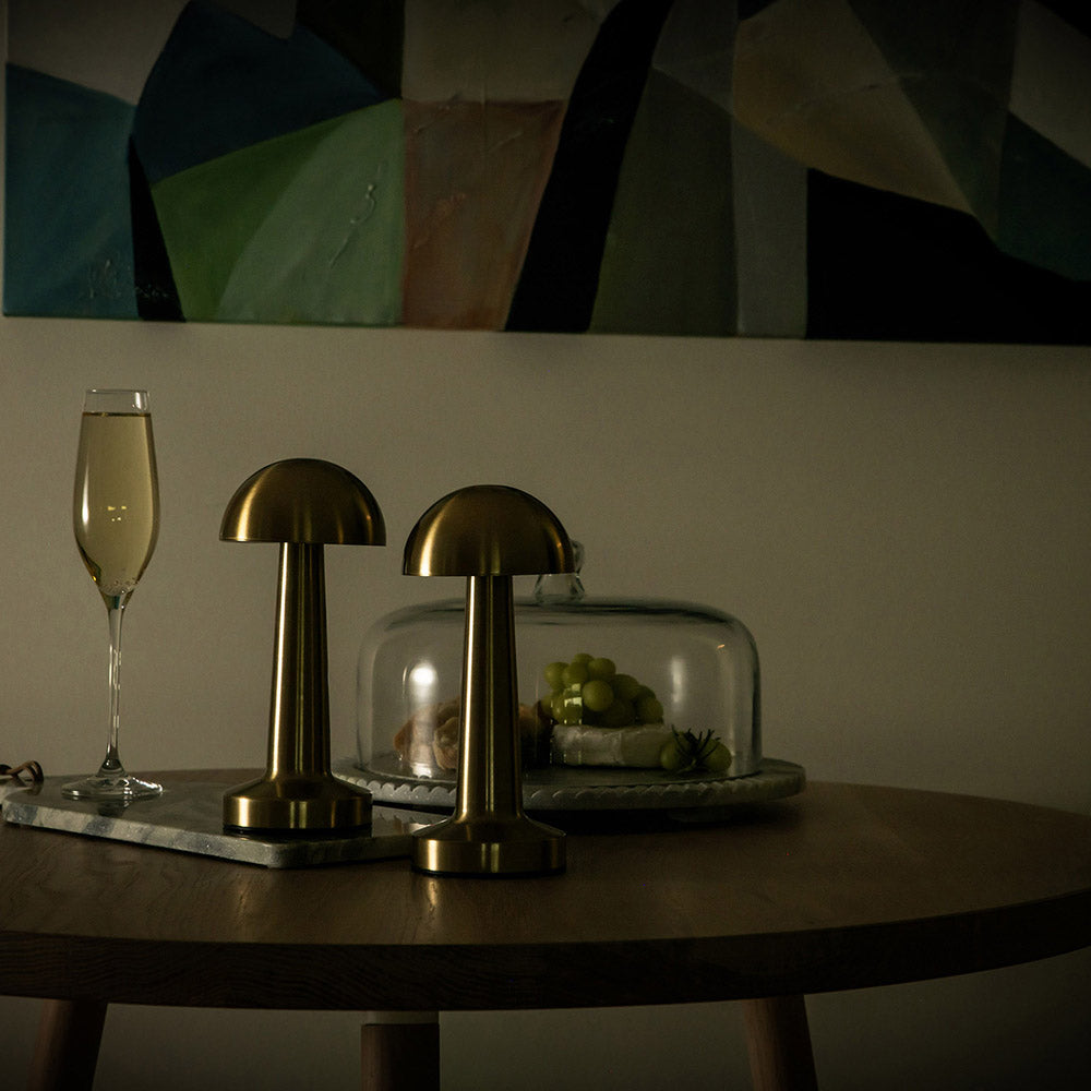 Portable Gold Mushroom Table Lamp with USB