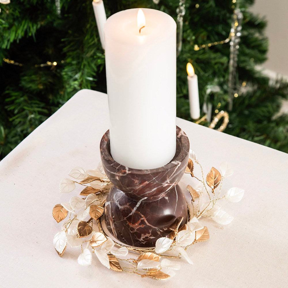 Gold & White Leaf Candle Wreath