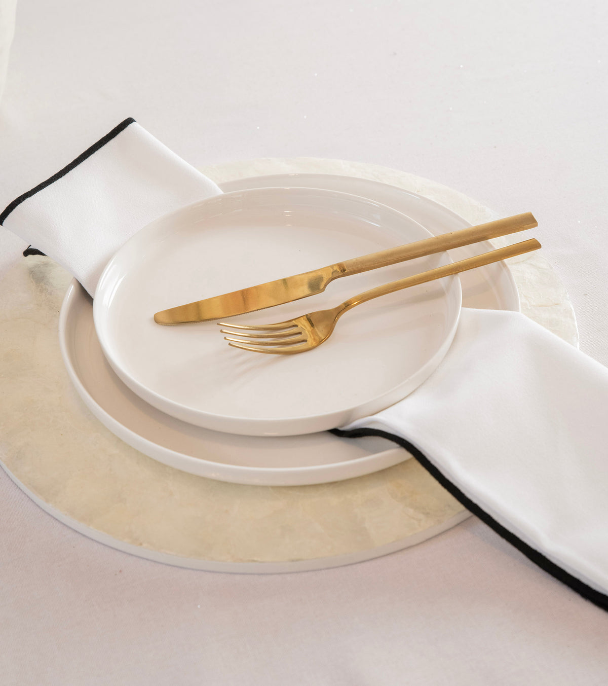 White with Black Edge Stitch 45cm Napkin