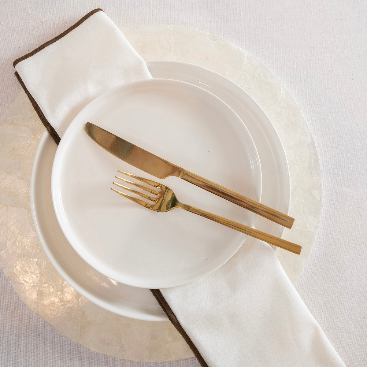 White with Coffee liqueur Edge Stitch 45cm Napkin