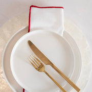 White with Red Edge Stitch 45cm Napkin