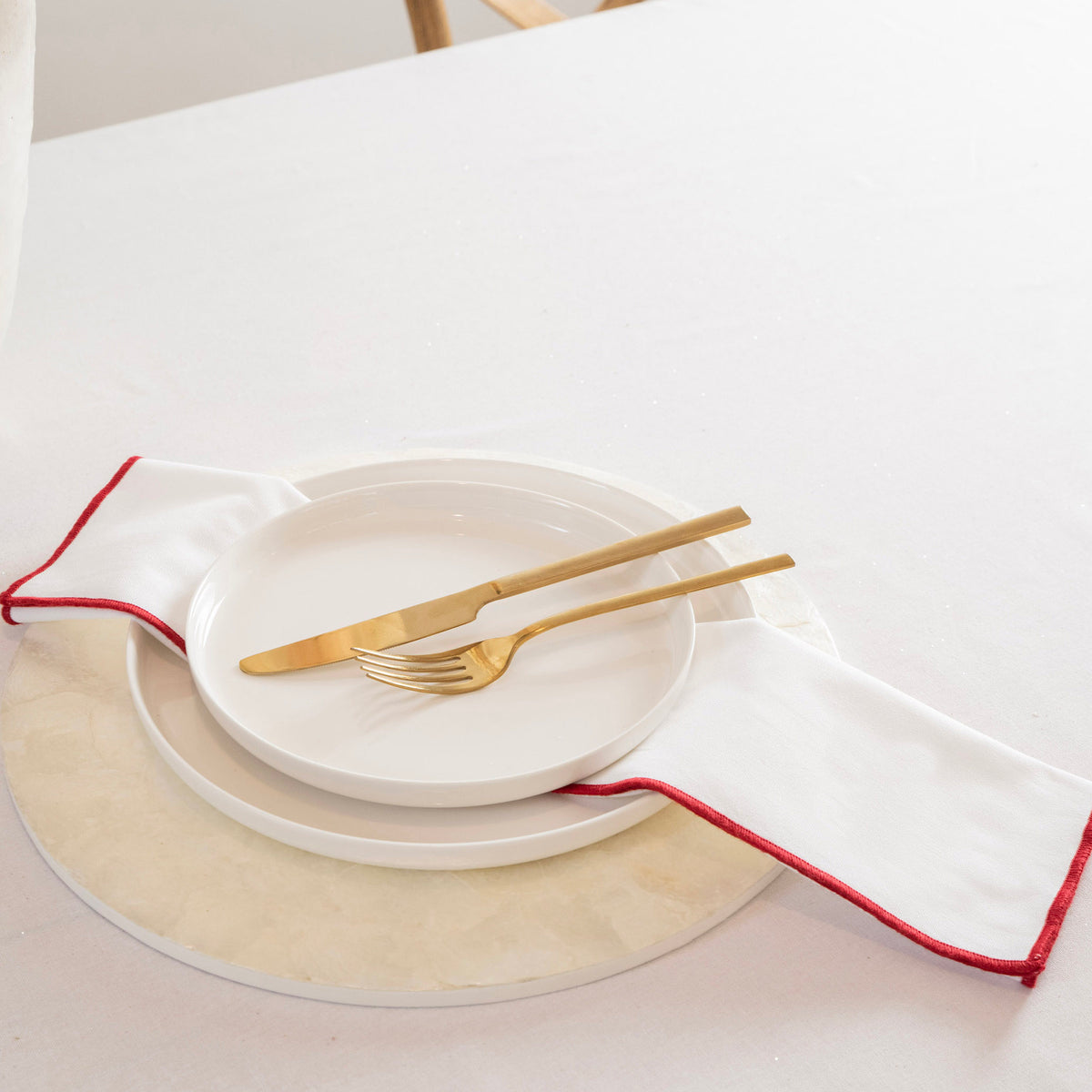 White with Red Edge Stitch 45cm Napkin