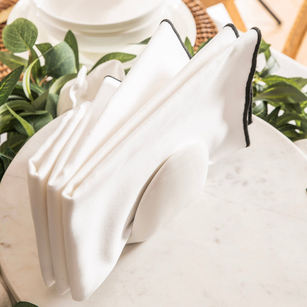 White with Black Edge Stitch 45cm Napkin
