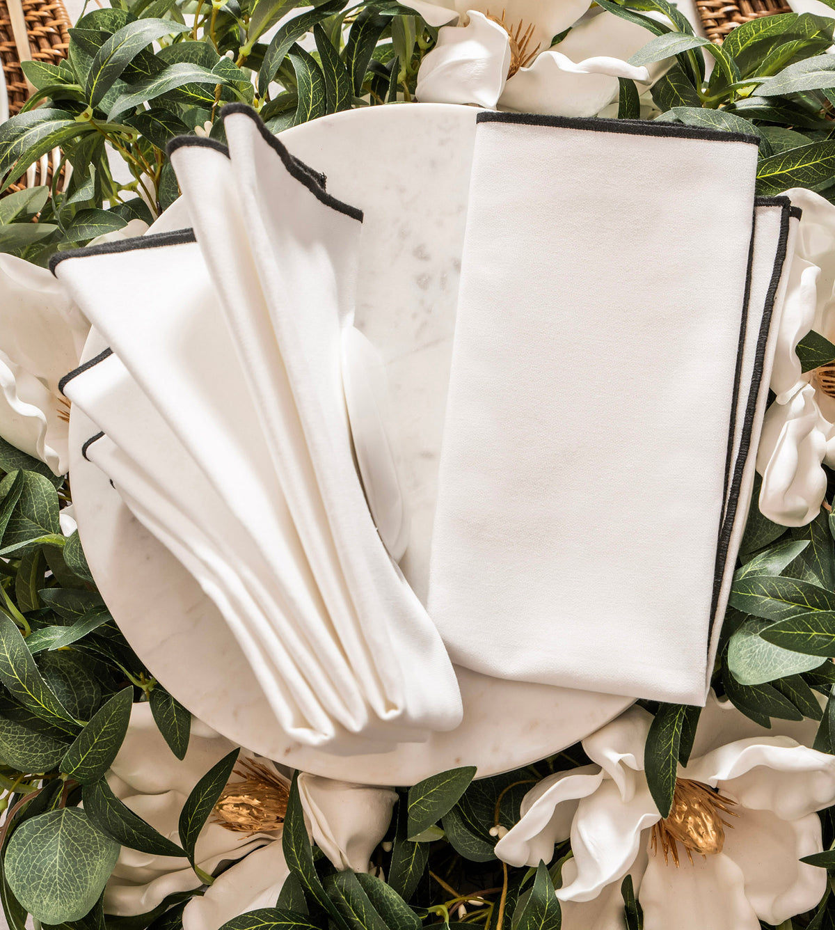 White with Black Edge Stitch 45cm Napkin