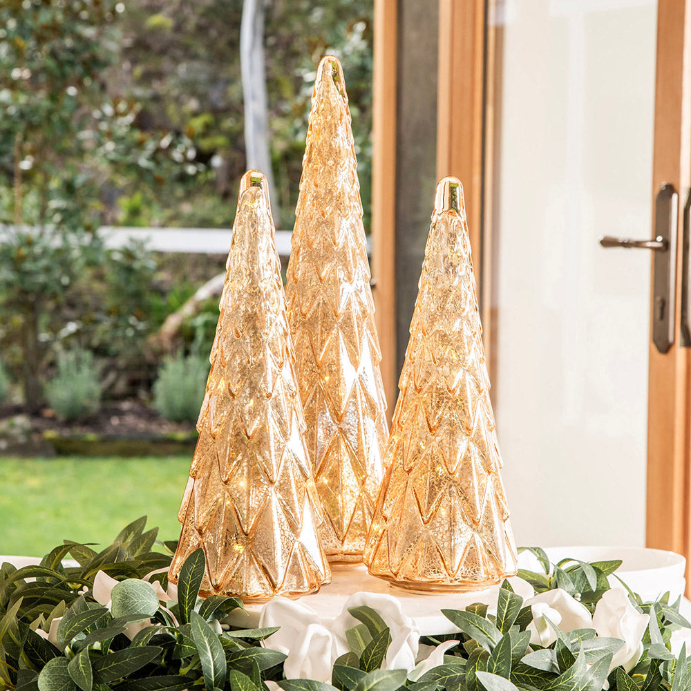 Gold 45x14cm Glass Christmas Tree Cone with LED