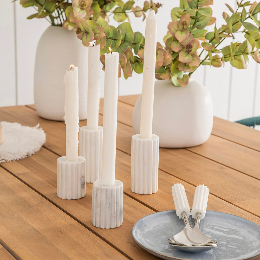 White Marble Ribbed Taper Candle Holder 10x5cm