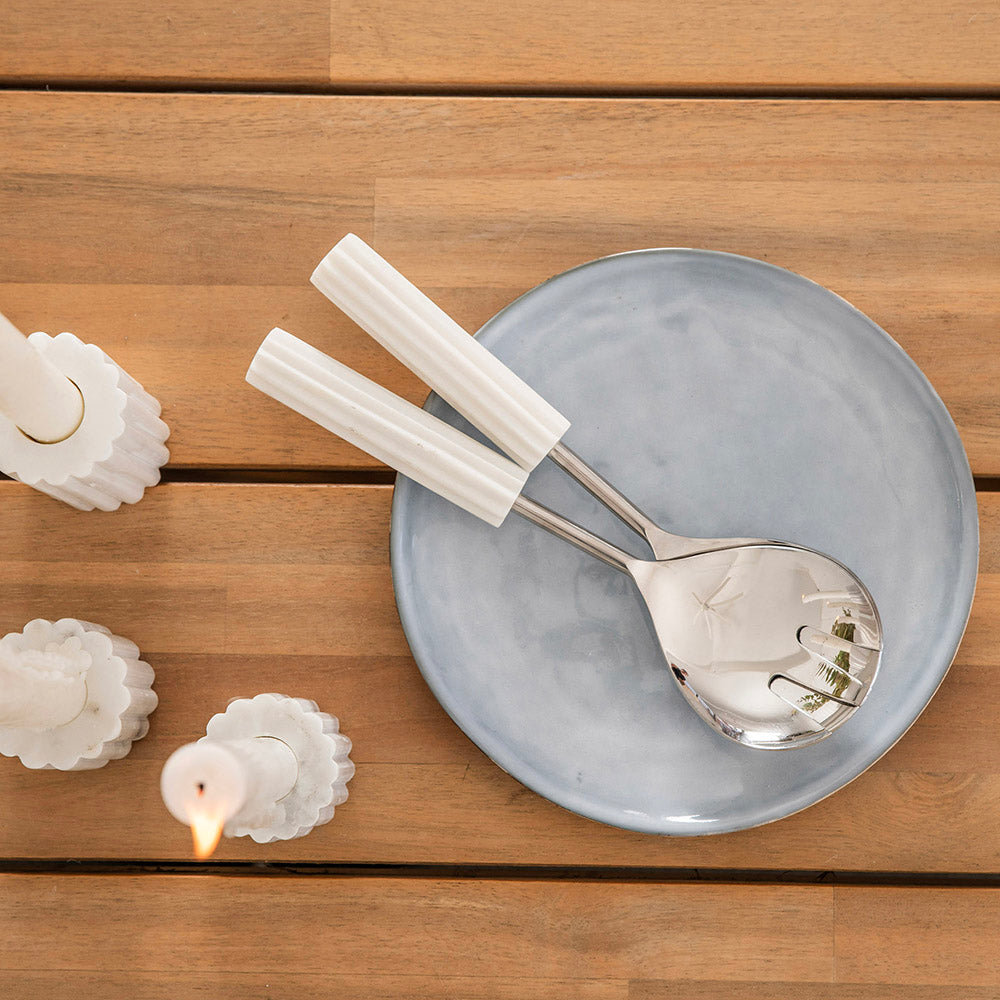 Salad Server Set with White Marble Handle