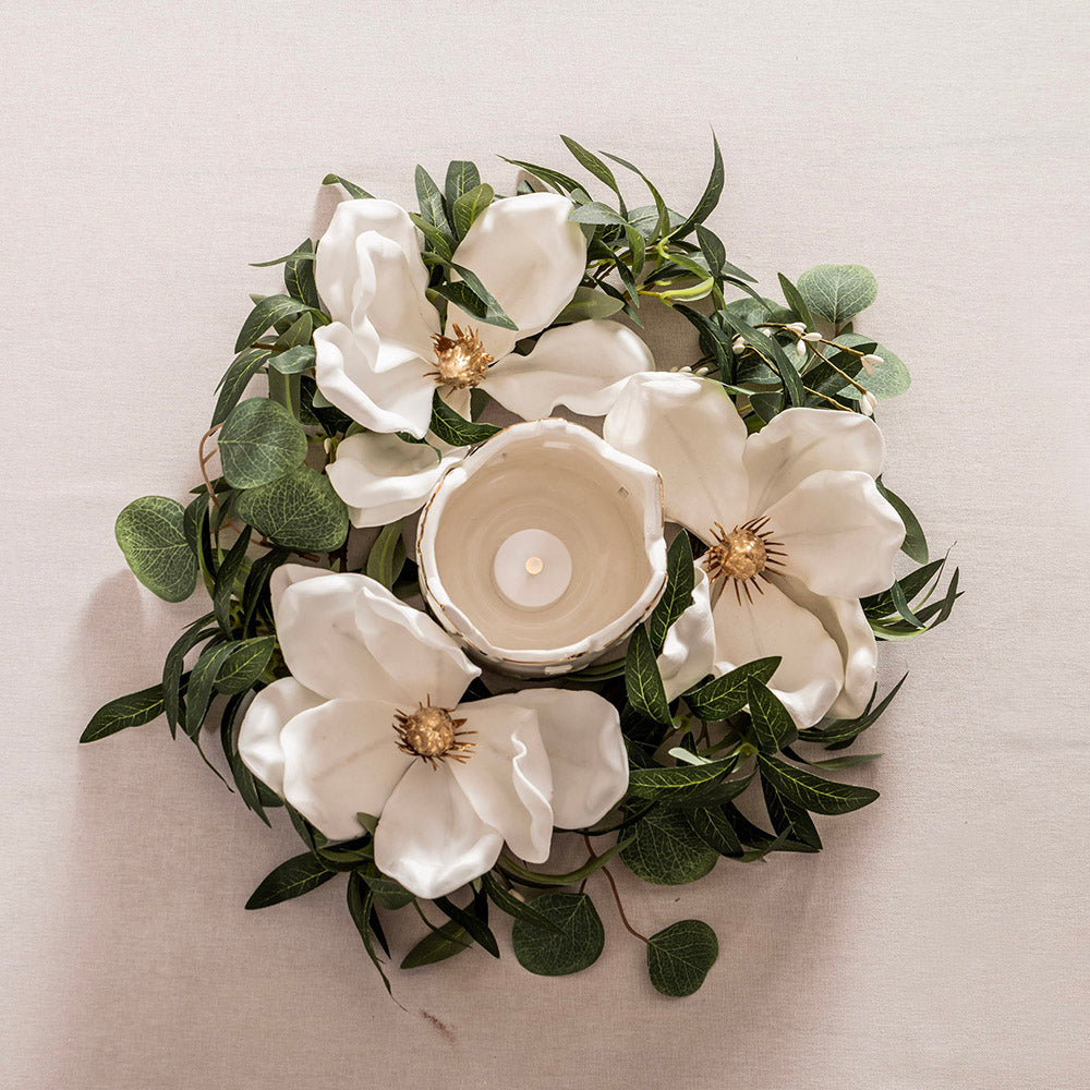Eucalyptus with White Flowers Candle Wreath