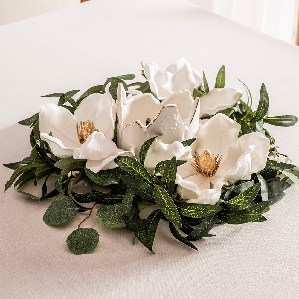 Eucalyptus with White Flowers Candle Wreath