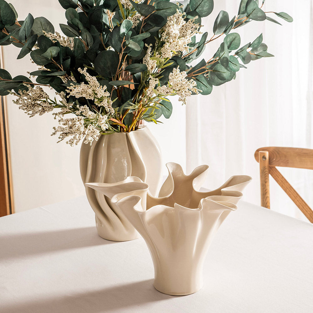 Ivory Floral-Shaped 31x24.5x25cm 3D Printed Ceramic Vase