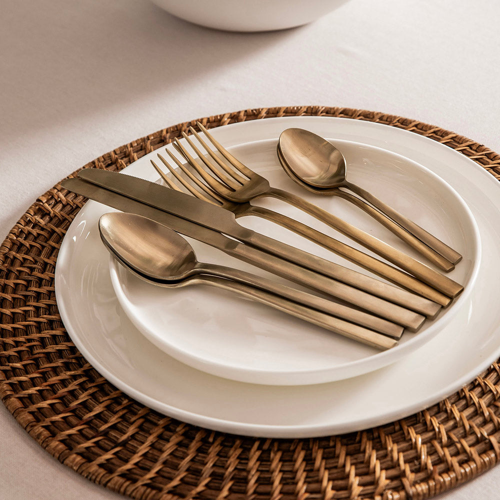 Brushed Champagne Gold 16pc Stainless Steel Cutlery Set