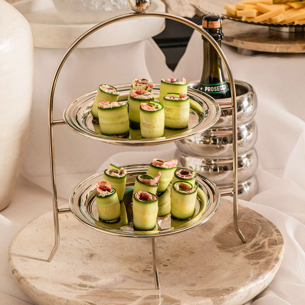 Nickel 38x25cm 2 Tier Stainless Steel Cake Stand