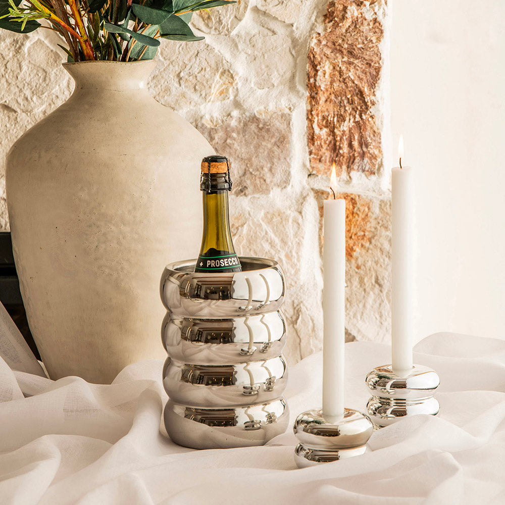 Chrome Finish 6x8cm Ceramic Taper Candle Holder