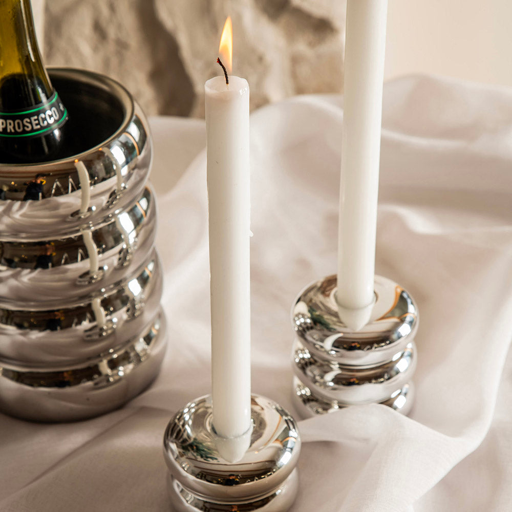 Chrome Finish 9x8cm Ceramic Taper Candle Holder