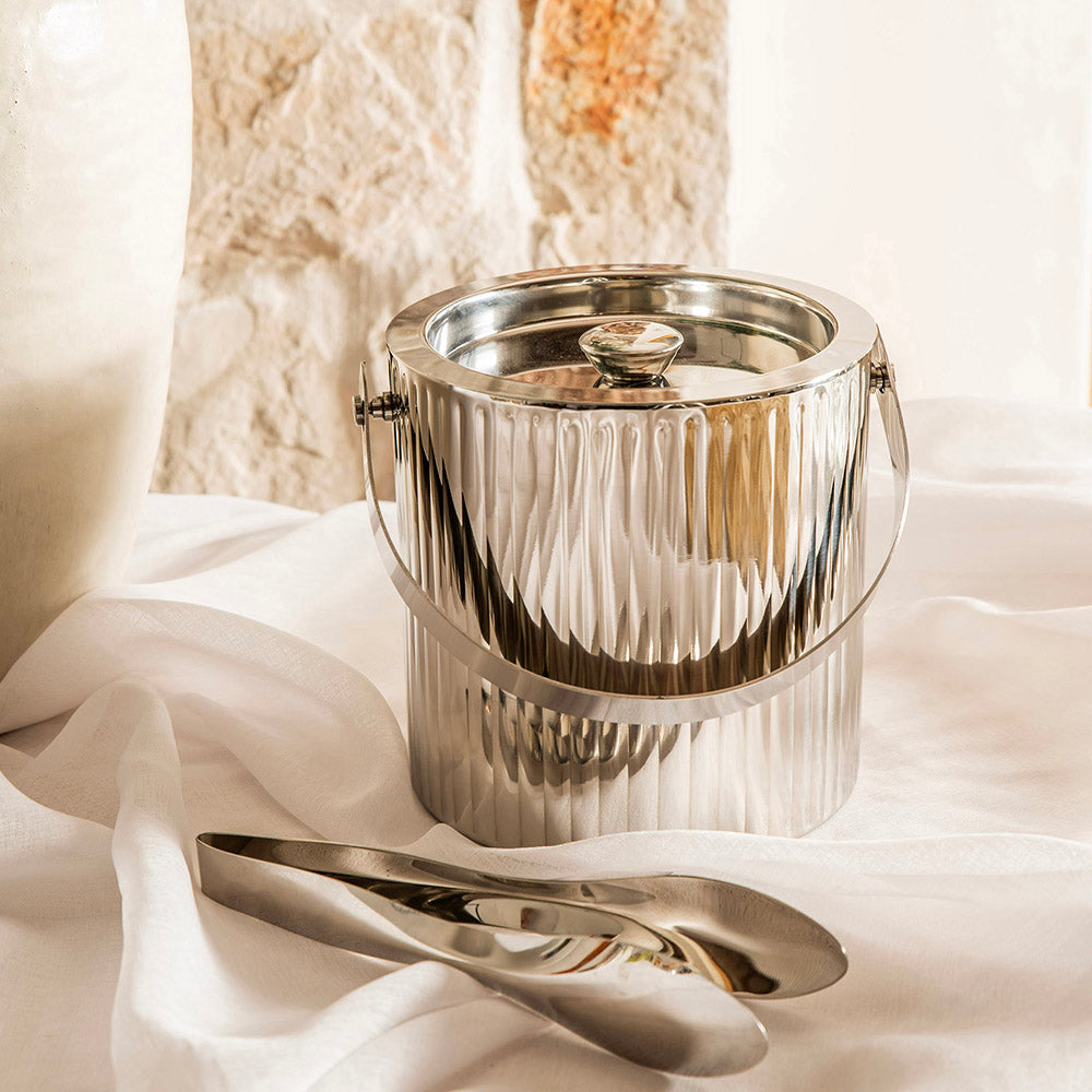 Silver Crimped Ice Bucket with Handle