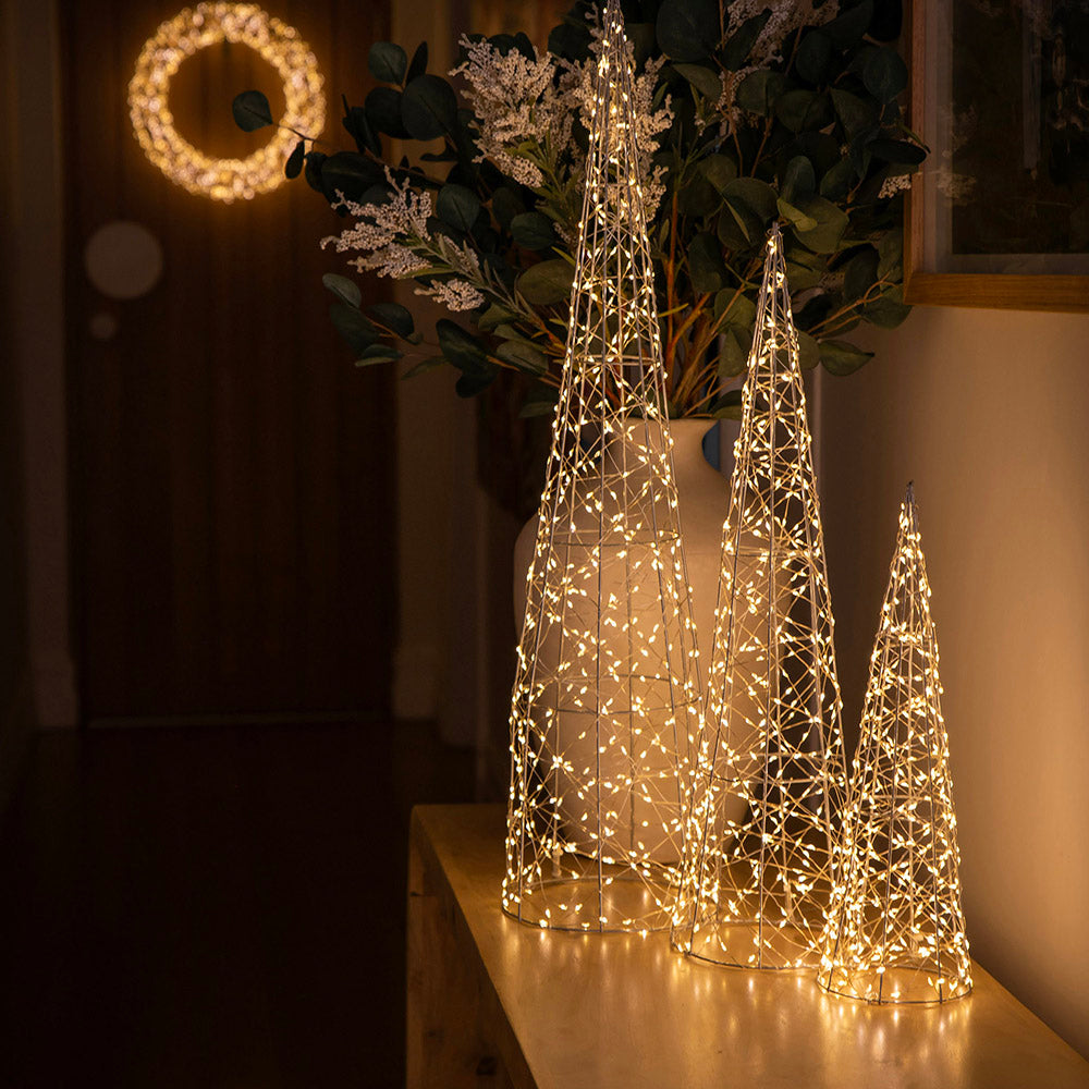 Silver 40cm LED Wire Cone Christmas Tree Decoration