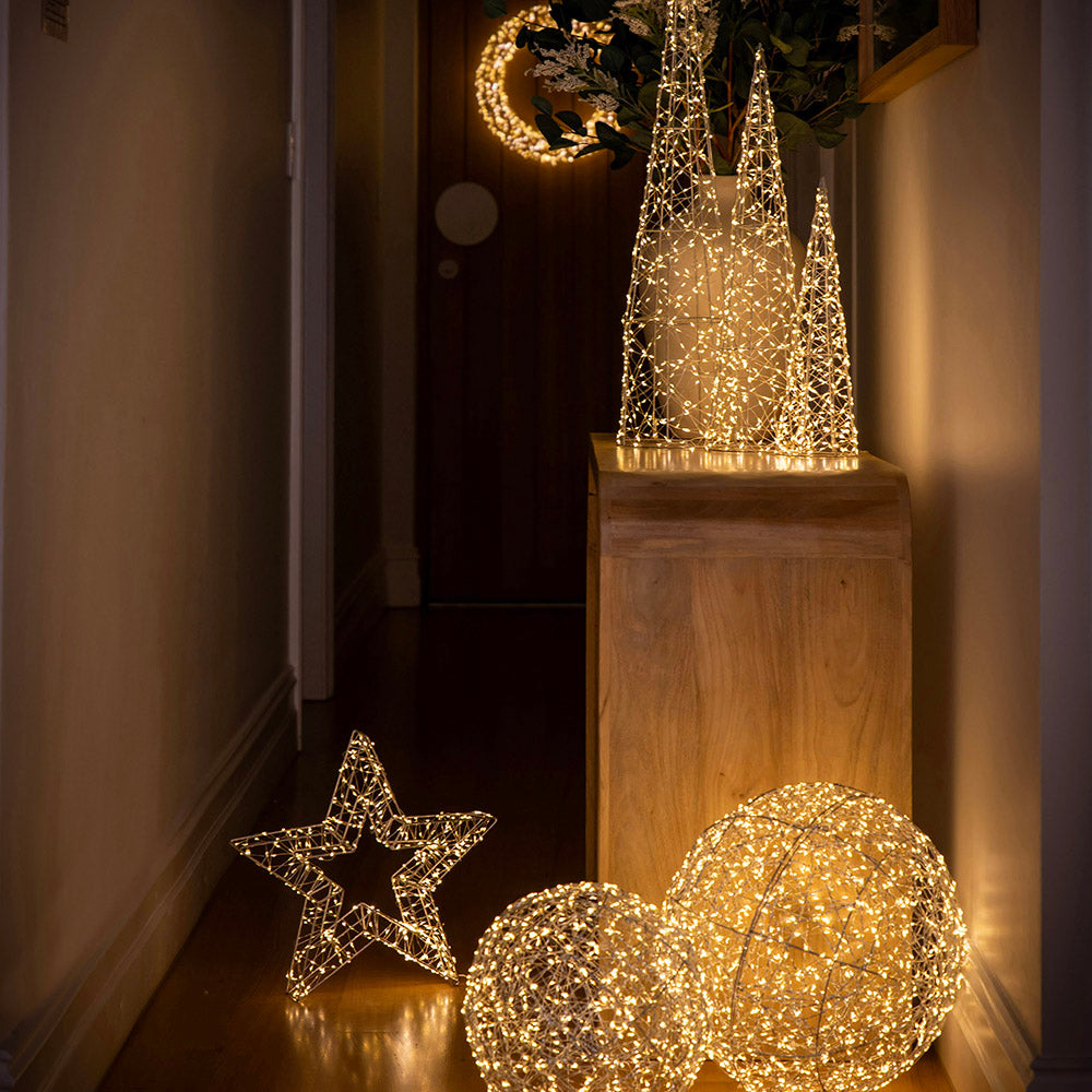 Silver 80cm LED Wire Cone Christmas Tree Decoration
