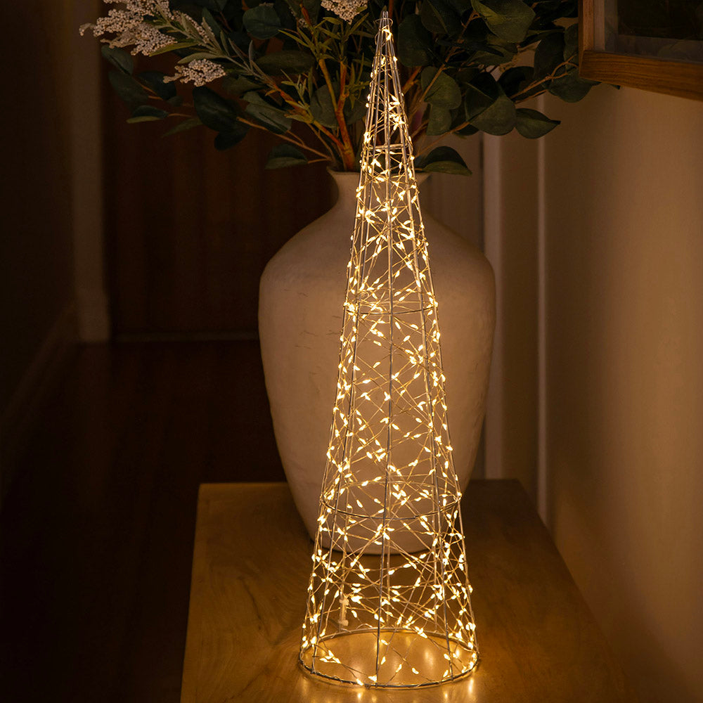 Silver 60cm LED Wire Cone Christmas Tree Decoration