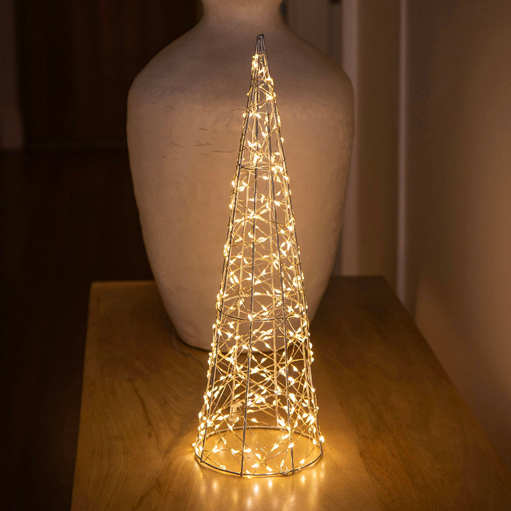 Silver 40cm LED Wire Cone Christmas Tree Decoration