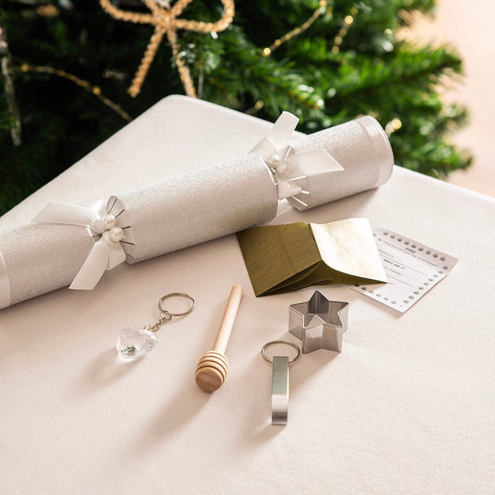 Matte Silver with White Ribbon 8pc Christmas Bon Bons