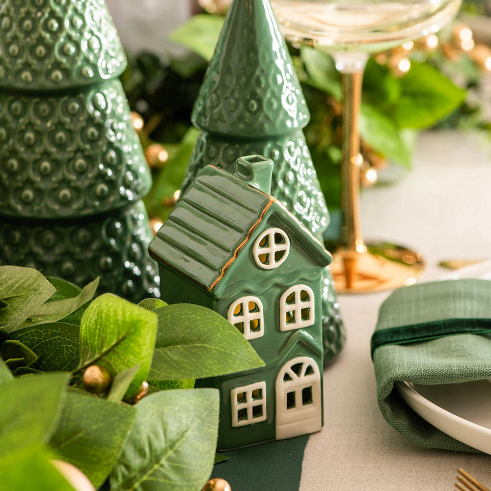 Green & White 12x7cm House with LED Christmas Ornament