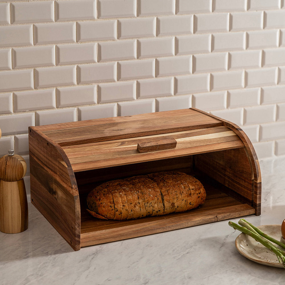 Acacia Wood 27x17cm Roll Top Bread Bin