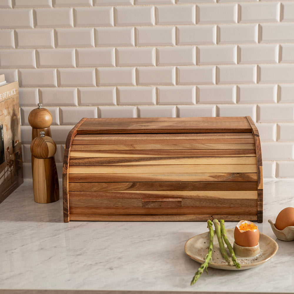 Acacia Wood 27x17cm Roll Top Bread Bin