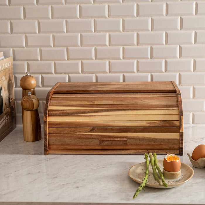 Acacia Wood 27x17cm Roll Top Bread Bin