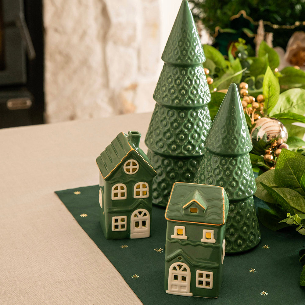 Forest Green 19x9cm Ceramic Christmas Cone