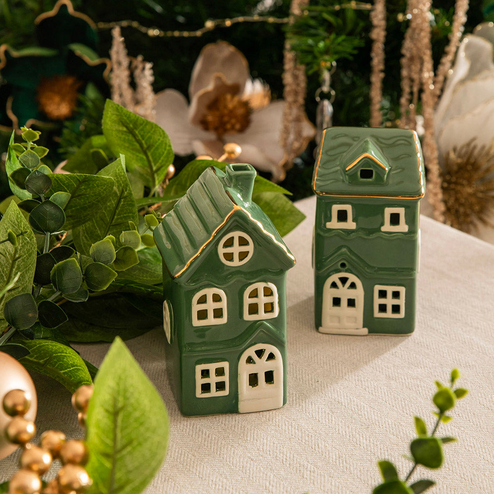 Green & White 12x6cm House with LED Christmas Ornament