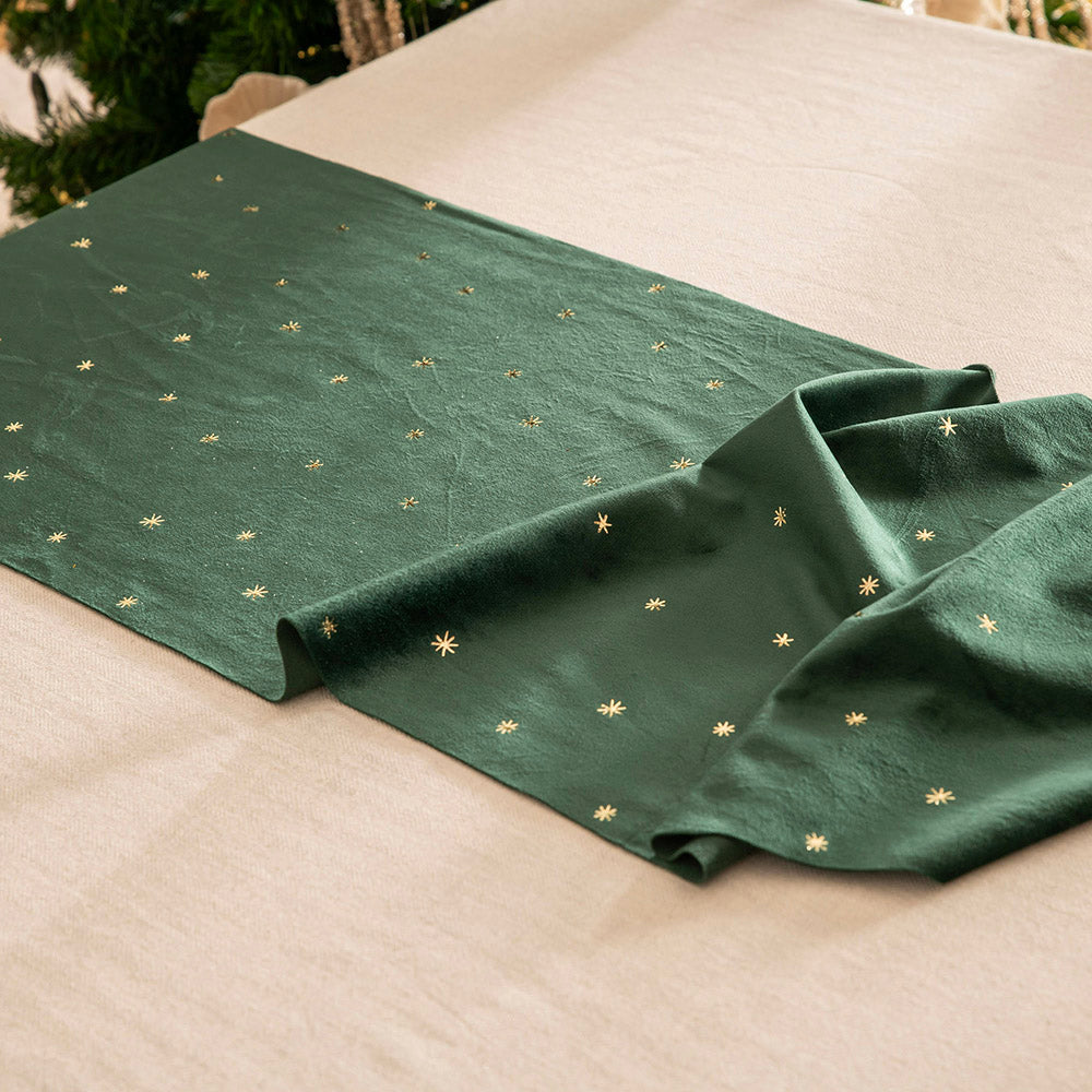 Green with Printed Stars 35x200cm Velvet Runner