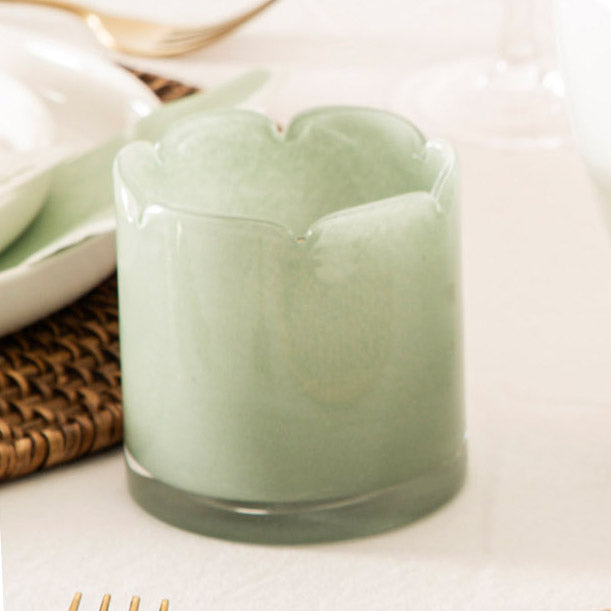 Green Petal 8cm Glass Tealight Candle Holder