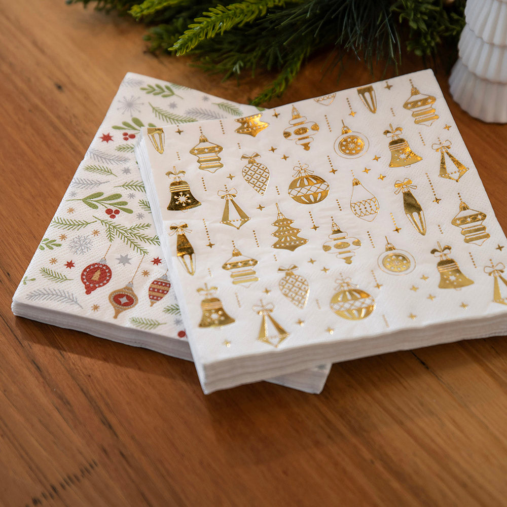 Gold Foil Baubles 33cm Pk 20 Christmas Paper Napkin Pack