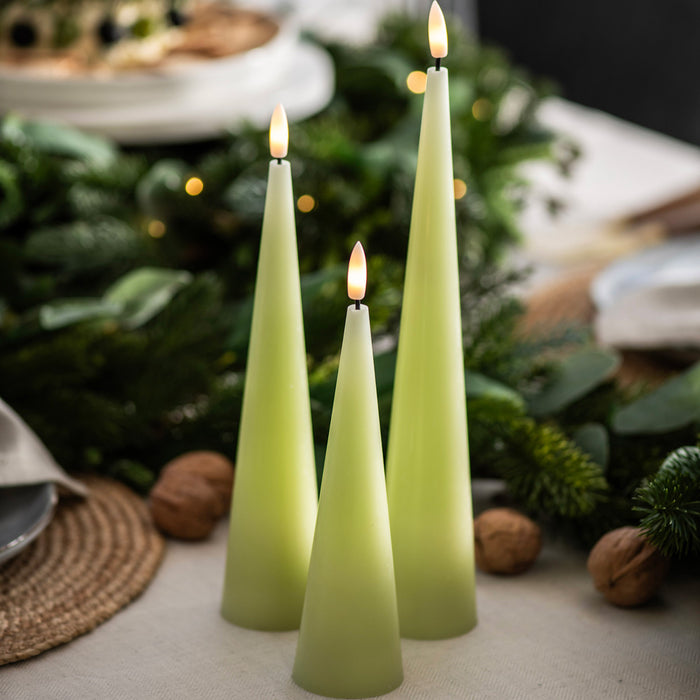 CANDLES Set/3 S/M/L Green Flameless LED